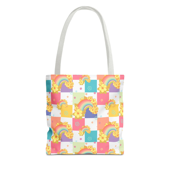 Rainbow Checkered Hibiscus Hawaii Tote Bag — Summer AOP Beach Tote