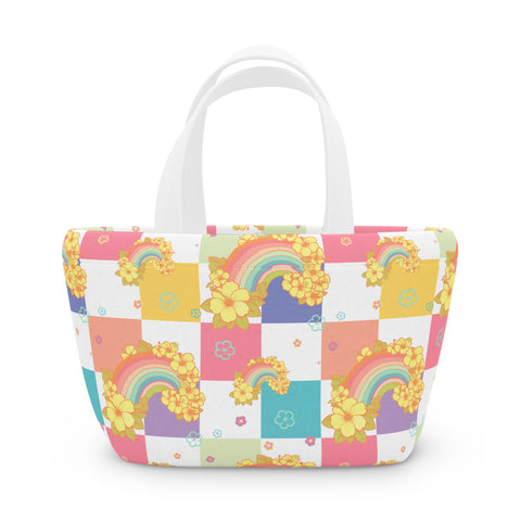 Neoprene Lunch Bag Tote in Retro Hawaii Rainbow Checkers