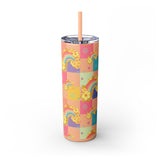 Double Wall Insulated 20 oz. Skinny Tumbler in Colorful,Tropical, Retro Hawaii Rainbow Checkers design, Cute Water Bottles, Fun Summer Print