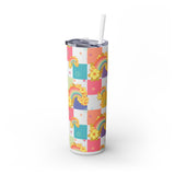 Double Wall Insulated 20 oz. Skinny Tumbler in Colorful,Tropical, Retro Hawaii Rainbow Checkers design, Cute Water Bottles, Fun Summer Print