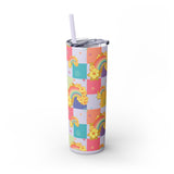 Double Wall Insulated 20 oz. Skinny Tumbler in Colorful,Tropical, Retro Hawaii Rainbow Checkers design, Cute Water Bottles, Fun Summer Print