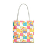 Rainbow Checkered Hibiscus Hawaii Tote Bag — Summer AOP Beach Tote