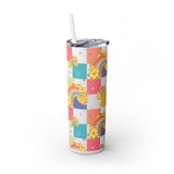 Double Wall Insulated 20 oz. Skinny Tumbler in Colorful,Tropical, Retro Hawaii Rainbow Checkers design, Cute Water Bottles, Fun Summer Print