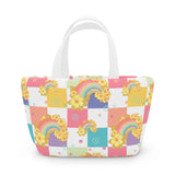 Neoprene Lunch Bag Tote in Retro Hawaii Rainbow Checkers