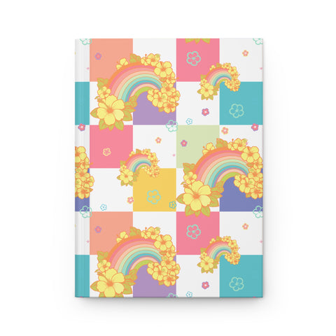 Hard Cover Journal with Lined Pages in Retro Rainbow Checkers