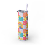 Double Wall Insulated 20 oz. Skinny Tumbler in Colorful,Tropical, Retro Hawaii Rainbow Checkers design, Cute Water Bottles, Fun Summer Print