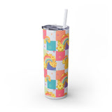 Double Wall Insulated 20 oz. Skinny Tumbler in Colorful,Tropical, Retro Hawaii Rainbow Checkers design, Cute Water Bottles, Fun Summer Print