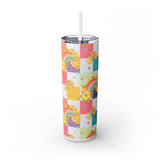 Double Wall Insulated 20 oz. Skinny Tumbler in Colorful,Tropical, Retro Hawaii Rainbow Checkers design, Cute Water Bottles, Fun Summer Print