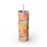 Double Wall Insulated 20 oz. Skinny Tumbler in Colorful,Tropical, Retro Hawaii Rainbow Checkers design, Cute Water Bottles, Fun Summer Print
