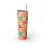Double Wall Insulated 20 oz. Skinny Tumbler in Colorful,Tropical, Retro Hawaii Rainbow Checkers design, Cute Water Bottles, Fun Summer Print