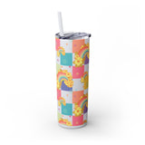 Double Wall Insulated 20 oz. Skinny Tumbler in Colorful,Tropical, Retro Hawaii Rainbow Checkers design, Cute Water Bottles, Fun Summer Print