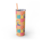 Double Wall Insulated 20 oz. Skinny Tumbler in Colorful,Tropical, Retro Hawaii Rainbow Checkers design, Cute Water Bottles, Fun Summer Print