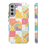 Samsung Galaxy, Apple iPhone, Google Pixel Phone Case in Retro Rainbow Checkers