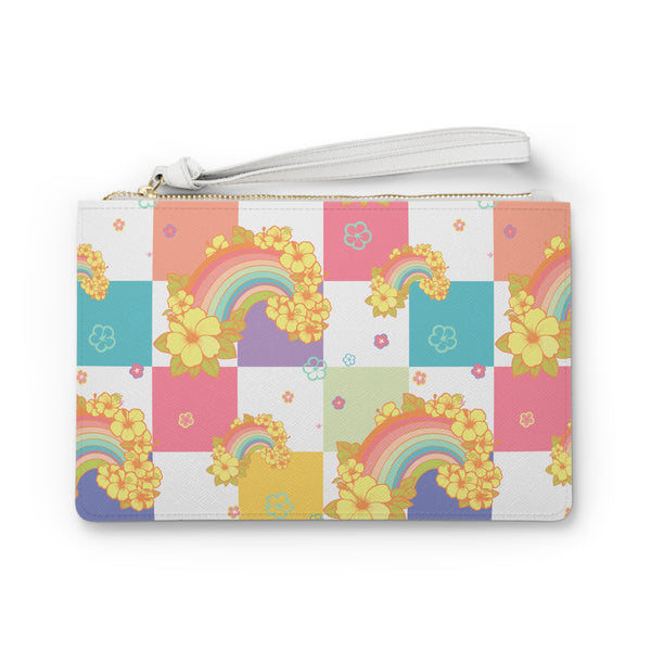 Wristlet Clutch in Retro Hawaii Rainbow Checkers